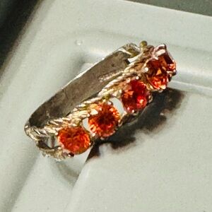 antique Spessartite Orange Garnet sterling silver 5-round stone Ring - size 7